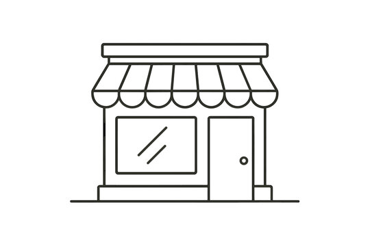Outline of small storefront with awning and large window