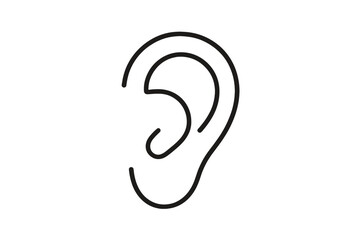 Naklejka premium Minimalist black line art illustration of human ear on white background
