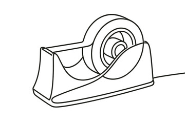 Outline drawing of desktop tape dispenser with tape roll in holder