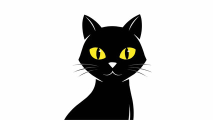 Illustration of a black cat with yellow eyes and whiskers on a white background design image art