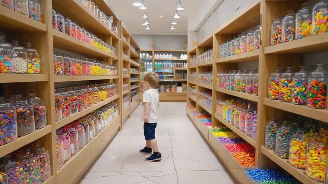 Happy child in a candy store.