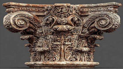 Ancient stone temple pillar with elaborate artwork high resolution picture