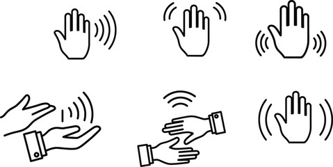 Hand gesture recognition icons set in doodle style