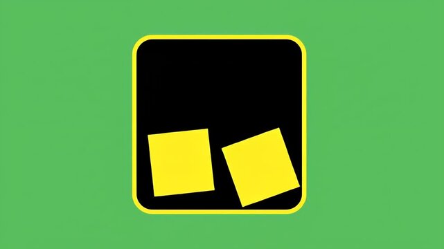 A black square with a yellow border sits on a green background, with two yellow squares placed at the top left and top right corners