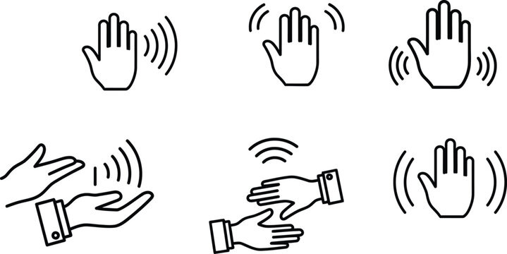Hand gesture recognition icons set in doodle style