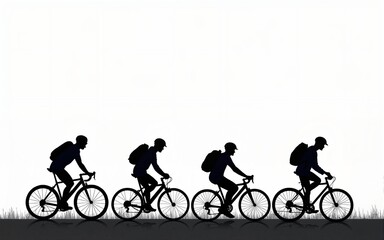 Obraz premium Cyclist silhouettes bundle, bike riding people, outdoor cycling, urban commuters, riding bicycle clipart, backpack riders, road bike vector, cycling illustration, silhouette icons. High quality