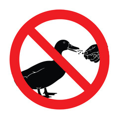 Red prohibition sign indicating no feeding of ducks or birds with food or bread