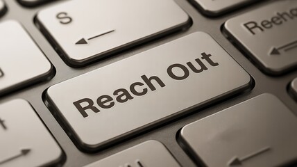 Computer keyboard key with reach out message for communication concept

