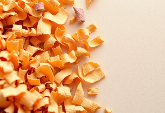 Curled pencil shavings create a textural copyspace background,  creative,  swirl