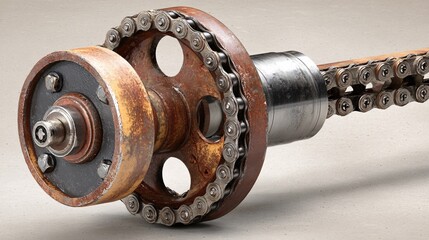 Rusty Sprocket and Chain Mechanism Close-Up