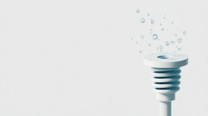 minimalist bright illustration of coolant funnel installed on radiator neck, air bubbles rising, clean composition, white background, technical
