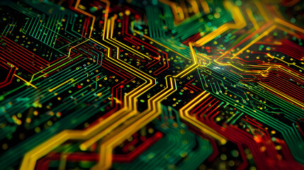 Glowing circuit board lines representing digital data flow