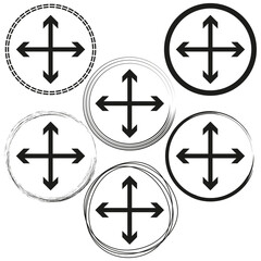 Four circle icons. Direction arrow symbol. Simple outline Vector set. Abstract round element.
