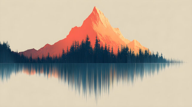 Mountain landscape soundwave reflection in calming water