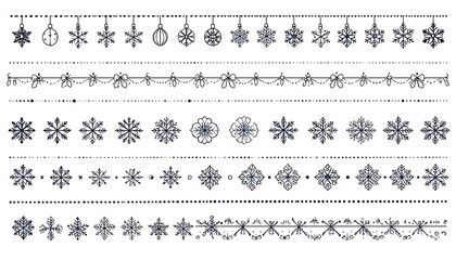 Black and white patterned border elements, including snowflakes, flower-like shapes, and bead strings on a white backdrop