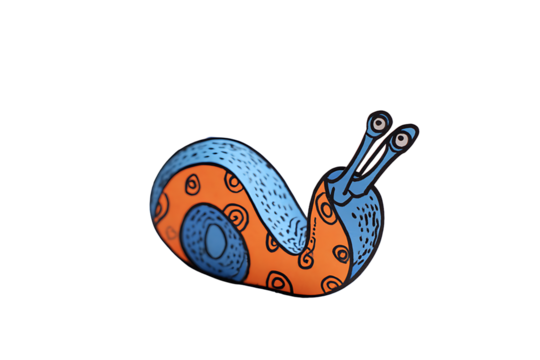 Cartoon snail with orange shell and blue body isolated on transparent background - Powered by Adobe
