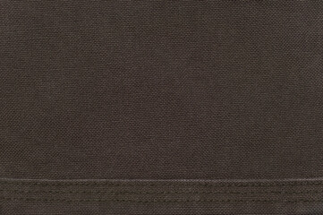 Saddle Brown Dark Natural Heavy Cotton Canvas Fabric Background Texture Pattern, Large Detailed Horizontal Textured Rough Durable Textile Swatch Macro Closeup Detail Three Rows Of Lapped Seam Stitches