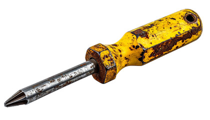 Vintage Yellow Hand Tool with Worn Paint and Rusted Metal Tip PNG Cutout