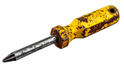 Vintage Yellow Hand Tool with Worn Paint and Rusted Metal Tip PNG Cutout