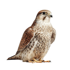 Png of saker falcon perched and isolated on transparent background, showcasing its beautiful plumage and sharp gaze