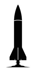 Fototapeta premium Black silhouette of a rocket or missile icon vector on a white background, symbolizing space, war, or technology