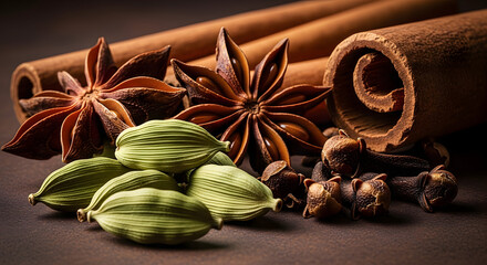Aromatic Whole Spices on Dark Surface