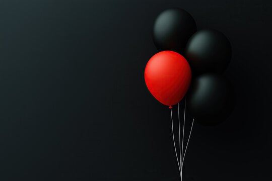 Red and black balloons on dark background symbolizing diversity individuality creativity or holiday celebration concept for festive events
