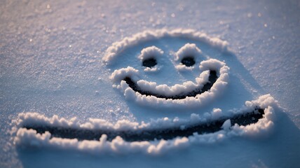 Smiley face drawn in winter snow creating happy playful mood
