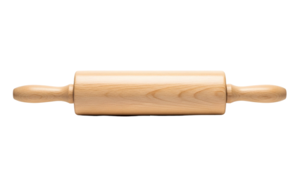A wooden rolling pin, centered on a black background, top-down perspective