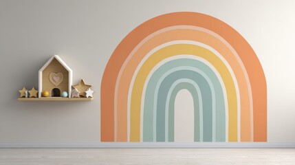 Cozy room with rainbow mural