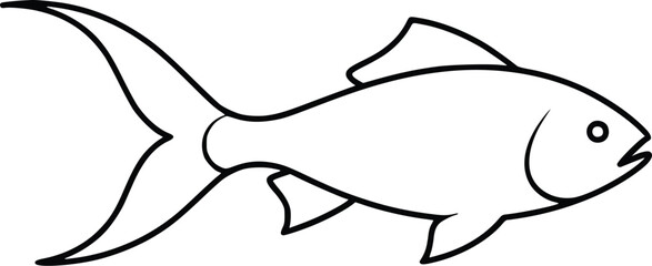 A simple line drawing of a fish with a large tail and dorsal fin