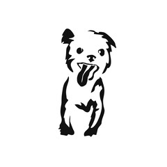 Vector drawing of a dog. Black and white gestalt design of a funny pet. Little doggy. Cute animal illustration. Postcard for International Dog Day. Drawing of an animal in the Gestalt style.	
