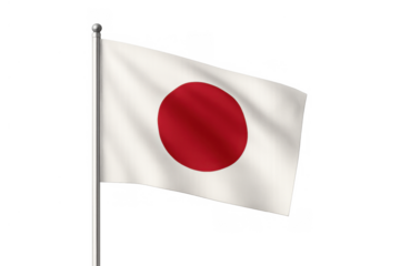 Japan national flag waving, hinomaru symbol of japanese identity and asian culture, country emblem on transparent background