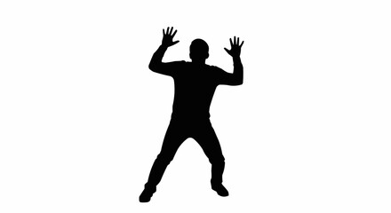 Silhouette of a person with arms raised in a gesture of surrender or defense.
