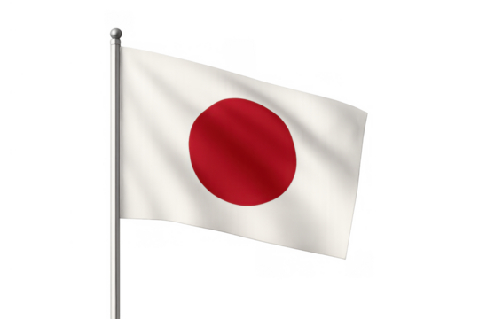 Japan national flag waving, hinomaru symbol of japanese identity and asian culture, country emblem on transparent background