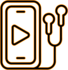 Mobile phone with play button and earbuds icon for music and media