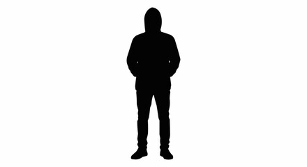 Black silhouette of a mysterious anonymous man in a hoodie.