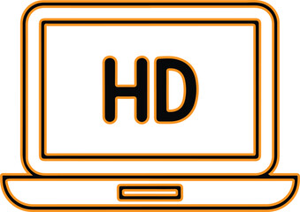 Laptop screen displaying the letters hd in bold black font