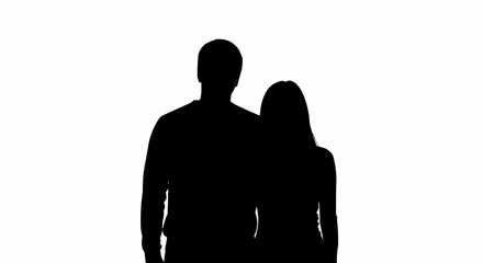 Silhouette of a Couple Standing Together in Darkness.