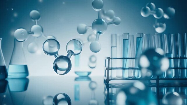 Laboratory Scene with Floating Molecules and Test Tubes in a Scientific Environment from a Front Viewpoint