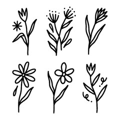 Edgy hand-drawn simple flower black ink illustration pack