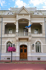 Classical facade on Knight Street (Rüütli Tänav) in the Old Town of Pärnu, a resort town on the coast of the Baltic Sea in western Estonia