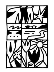 BLACK ABSTRACT MODERN DOODLE MINIMALIST NATURE ART