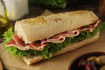 A spanish bocadillo sandwich with jamon
