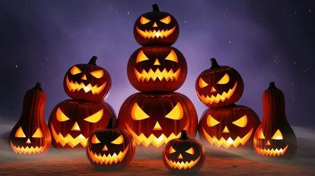 Spooky halloween pumpkin stack 4k video