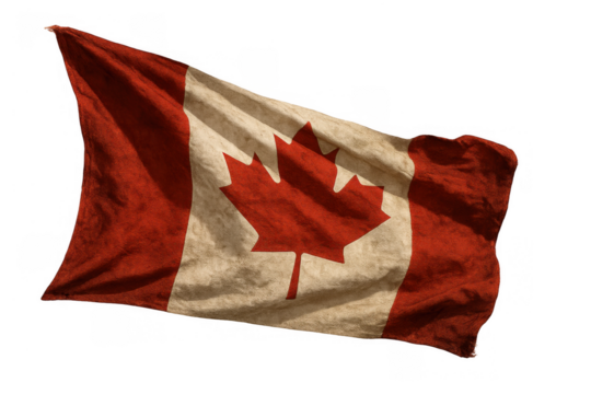 Canada flag waving, showing maple leaf symbol of nation, patriotism, culture, and national identity on transparent background