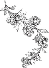 Fototapeta premium Delicate floral line art border with daisy flowers and leaves