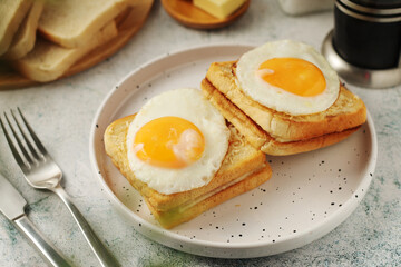 A croque madame sandwich, traditional dish of French cuisine
