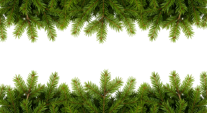 Festive Christmas Tree Branches Border Frame Isolated on White Background for Holiday Decorations