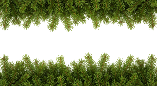 Festive fir branches frame a white background, perfect for holiday greetings and winter decor
